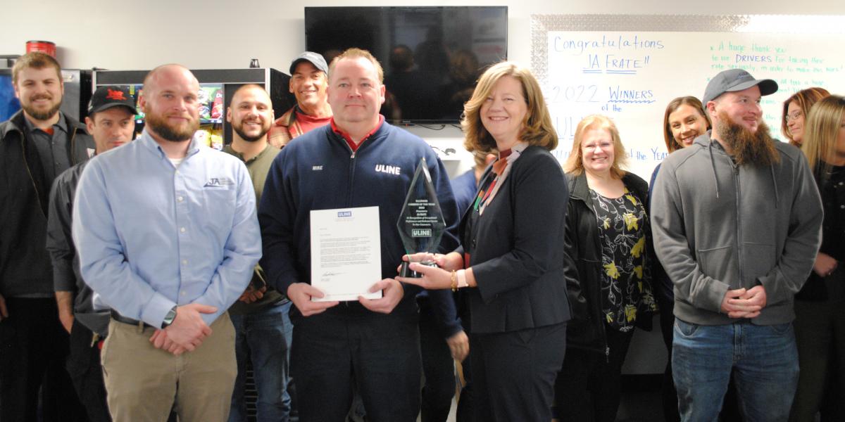 JA Frate Staff with 2022 Uline Carrier of the Year Award
